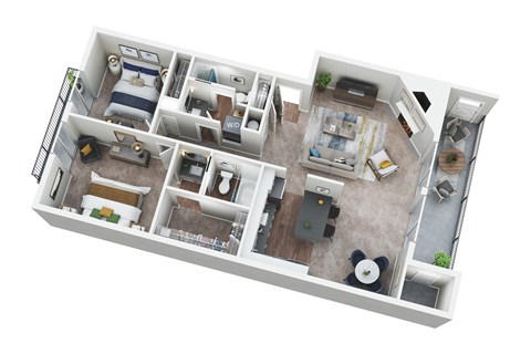 Floor plan for 2 beds, 2 baths, 1126 sqft